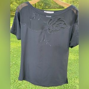 Vintage 70s Gucci Silk Blouse Medium Made in Italy Embroidered Black -Minor Flaw